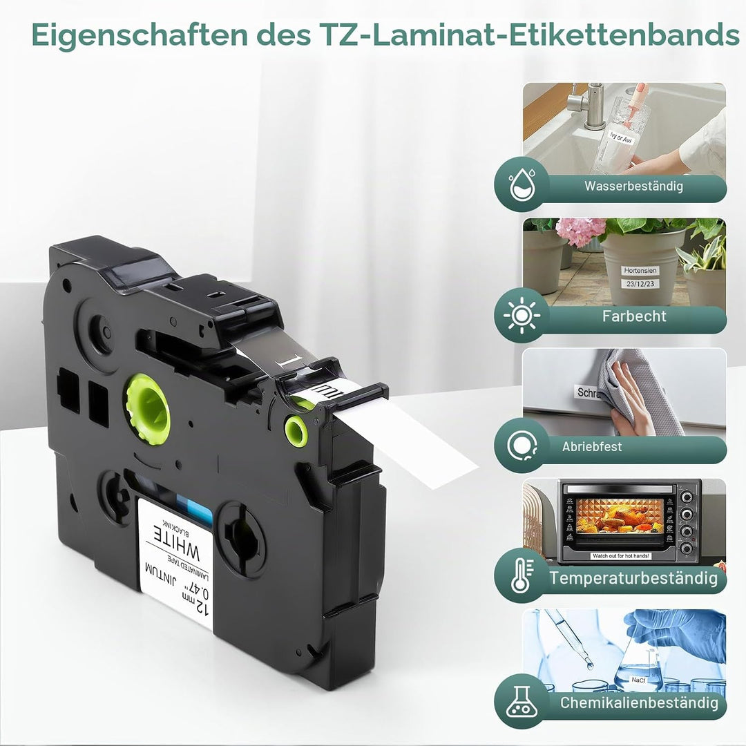 JINTUM 10X TZe-231 Kompatibel mit Brother P-Touch 12mm Schwarz auf | Weiss Laminated Schriftband für