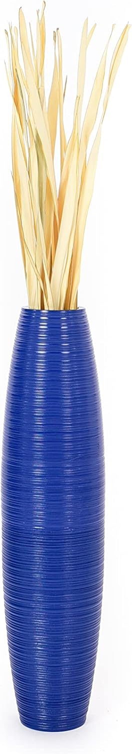 Leewadee Grosse Bodenvase für Dekozweige hohe Standvase Design Holzvase, Holz, 70 cm, Blau 70 cm Bla