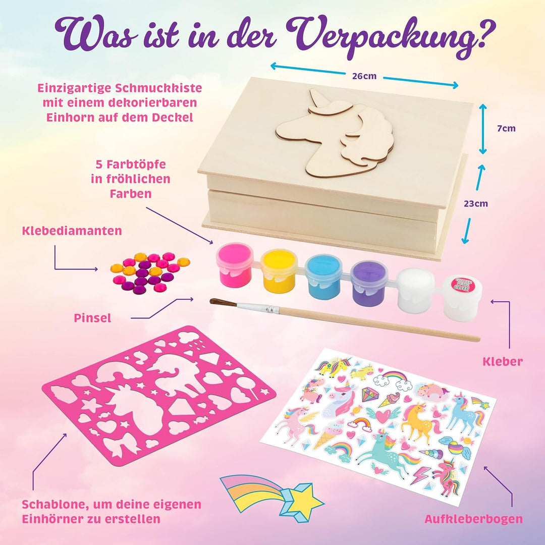 Grafix Einhorn-Schmuckkästchen zum selber basteln – DIY-Schmuckkästchen aus Holz – Kinder-Bastelset