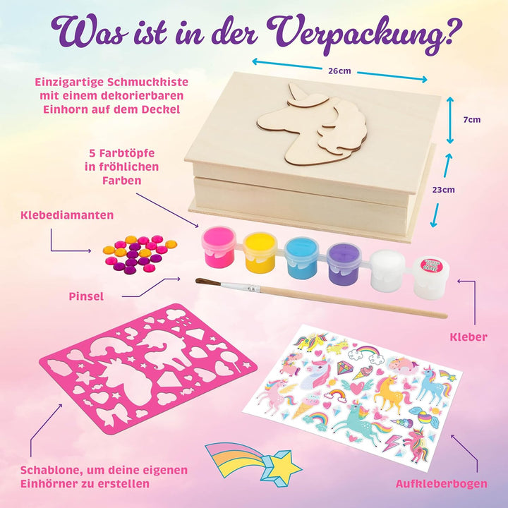 Grafix Einhorn-Schmuckkästchen zum selber basteln – DIY-Schmuckkästchen aus Holz – Kinder-Bastelset
