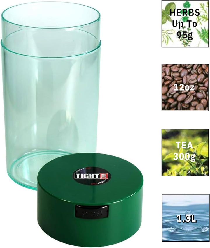 Tightvac vakuumversiegelter Aufbewahrungsbehälter, 1,3 Liter, 1,1 Quart, grüner Kappe und transparen