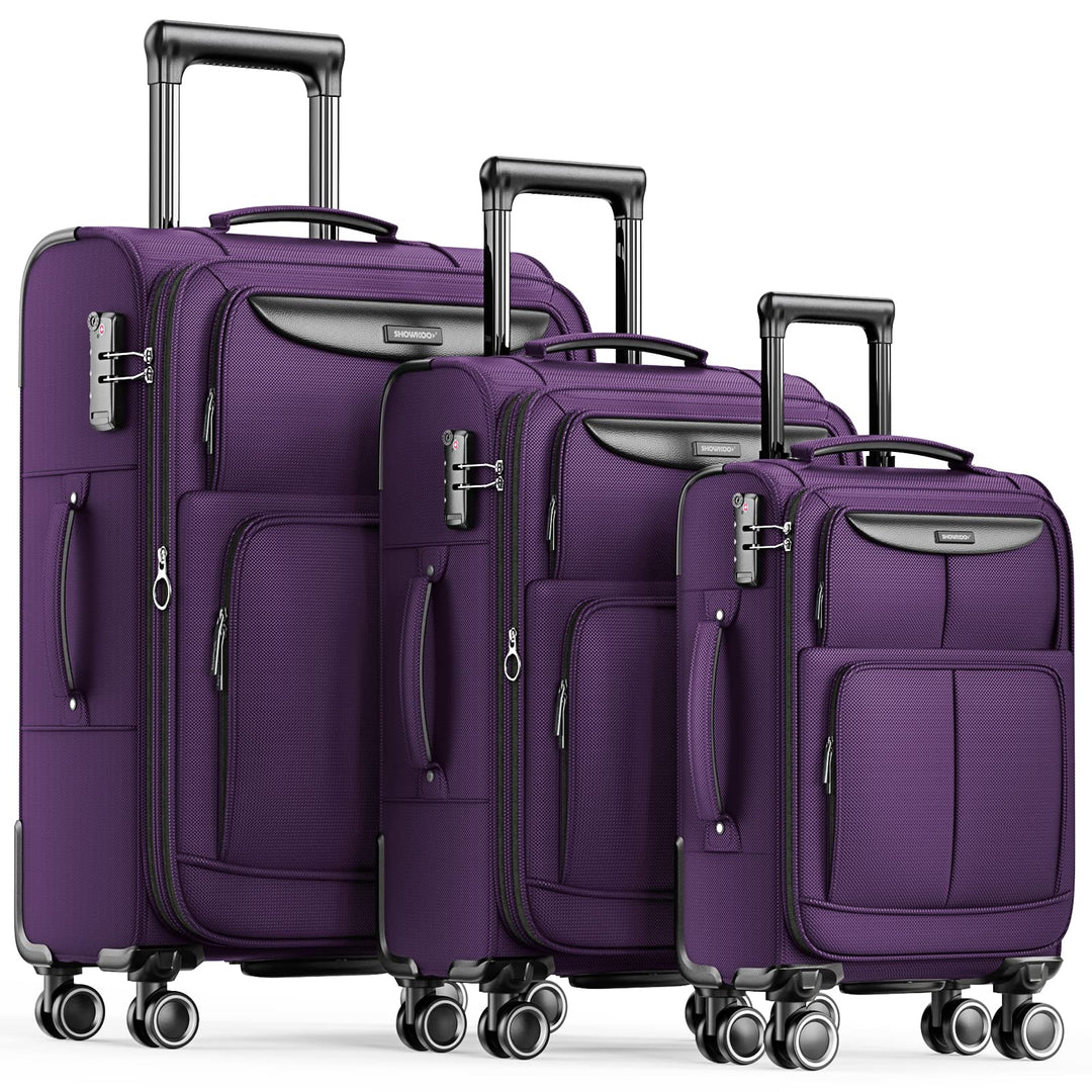 SHOWKOO Kofferset 3 Teilig Stoffkoffer Weichschale Erweiterbar Reisekoffer Leicht Haltbar Trolley Ha