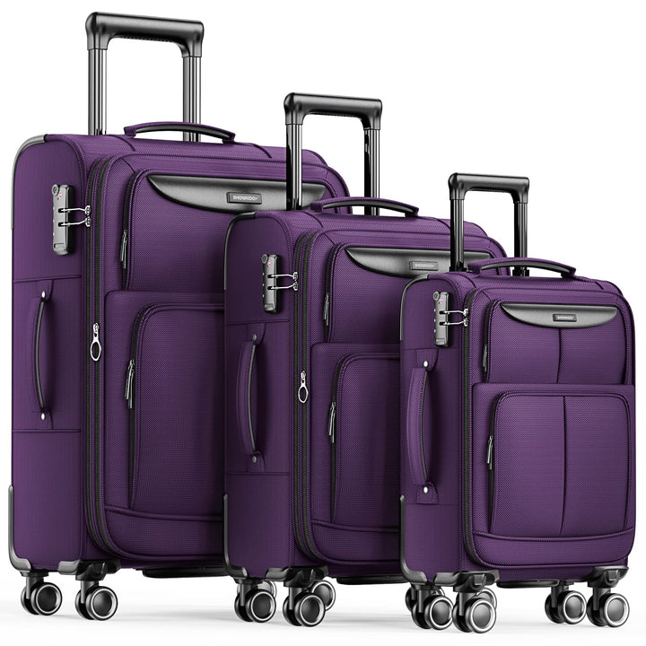 SHOWKOO Kofferset 3 Teilig Stoffkoffer Weichschale Erweiterbar Reisekoffer Leicht Haltbar Trolley Ha