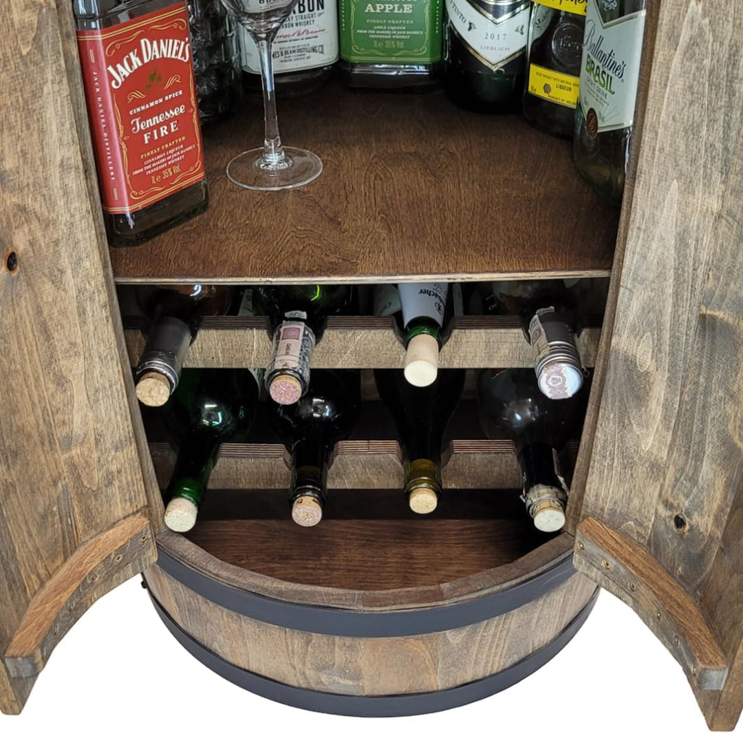 weeco Fassbar mit Tür und Weinregal. Hausbar Weinrack 80 cm. Rustikaler deko Barschrank Weinständer