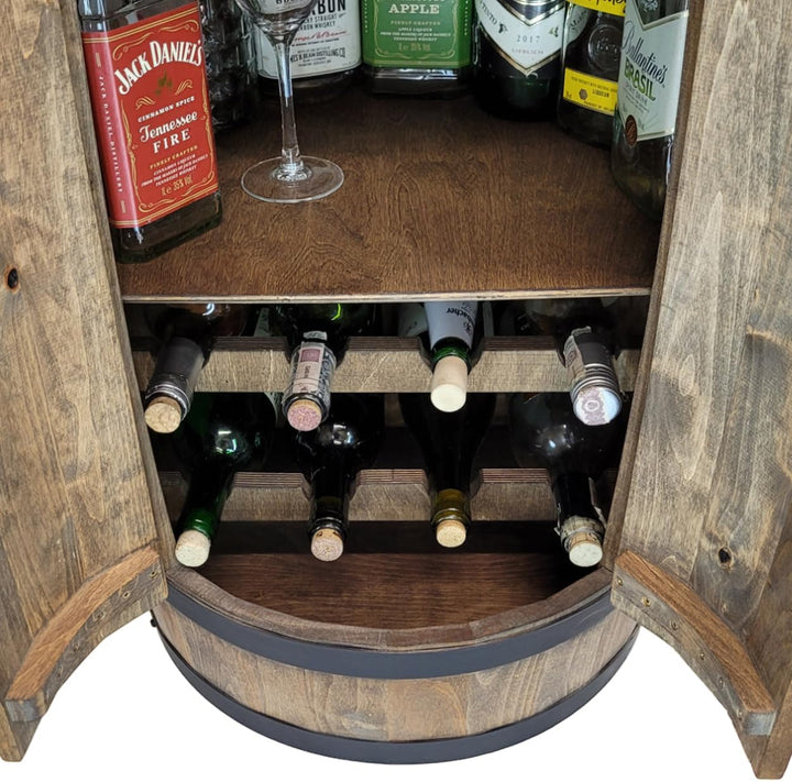 weeco Fassbar mit Tür und Weinregal. Hausbar Weinrack 80 cm. Rustikaler deko Barschrank Weinständer