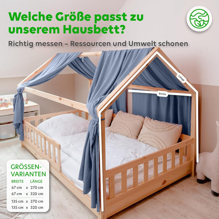 Hausbett Himmel [in 12 Farben] Betthimmel Hausbett aus 100% Baumwolle Musselin - Stoffhimmel für Hau