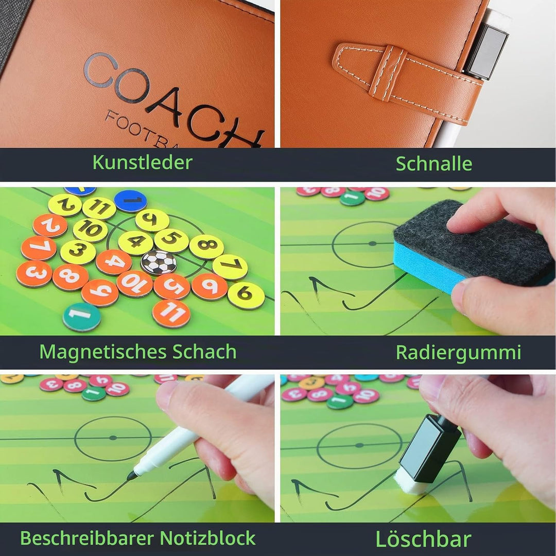 RoseFlower Trainer Taktiktafel Fussball, Profi Faltbares Fussball Taktikmappe Soccer Taktikboard Foo