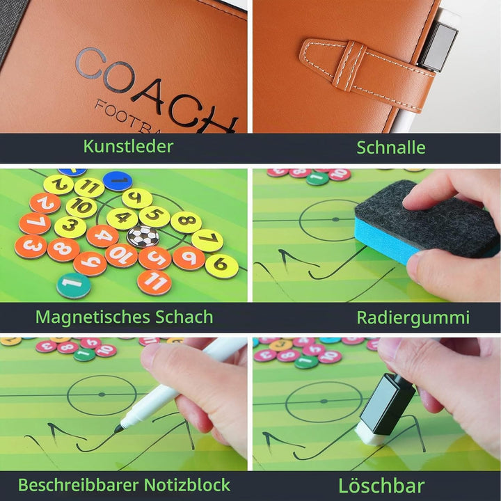 RoseFlower Trainer Taktiktafel Fussball, Profi Faltbares Fussball Taktikmappe Soccer Taktikboard Foo