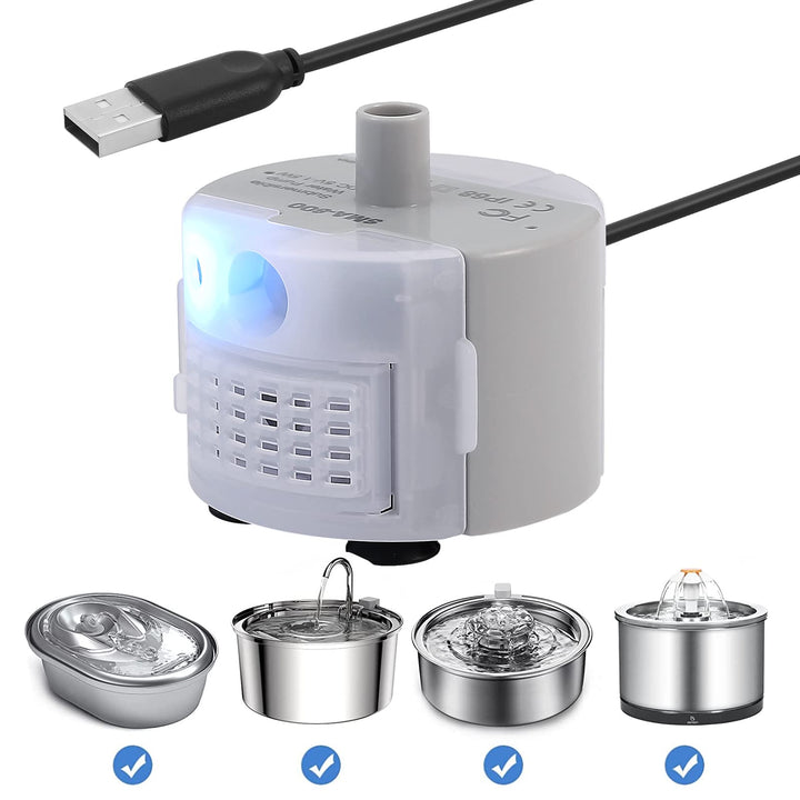 Diealles Shine Katzenbrunnen Pumpe mit LED, Leise Ersatzpumpe Katzenbrunnen USB, Katzen Trinkbrunnen