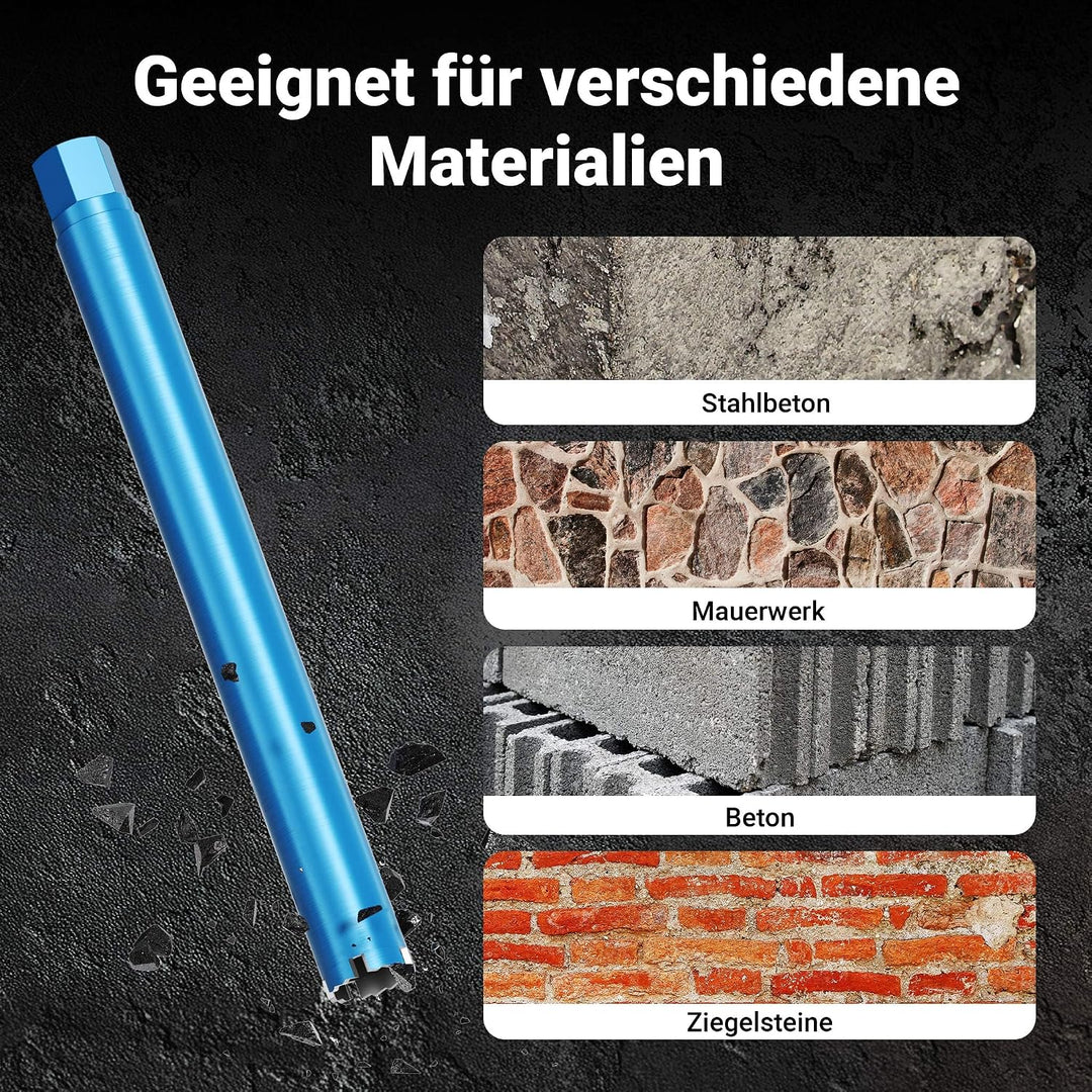 Wiltec Diamantbohrkrone Typ 1 (Shark) Ø 52 mm, Bohrkrone 450 mm, 1¼ UNC Nassbohrkrone, Diamantbohrer