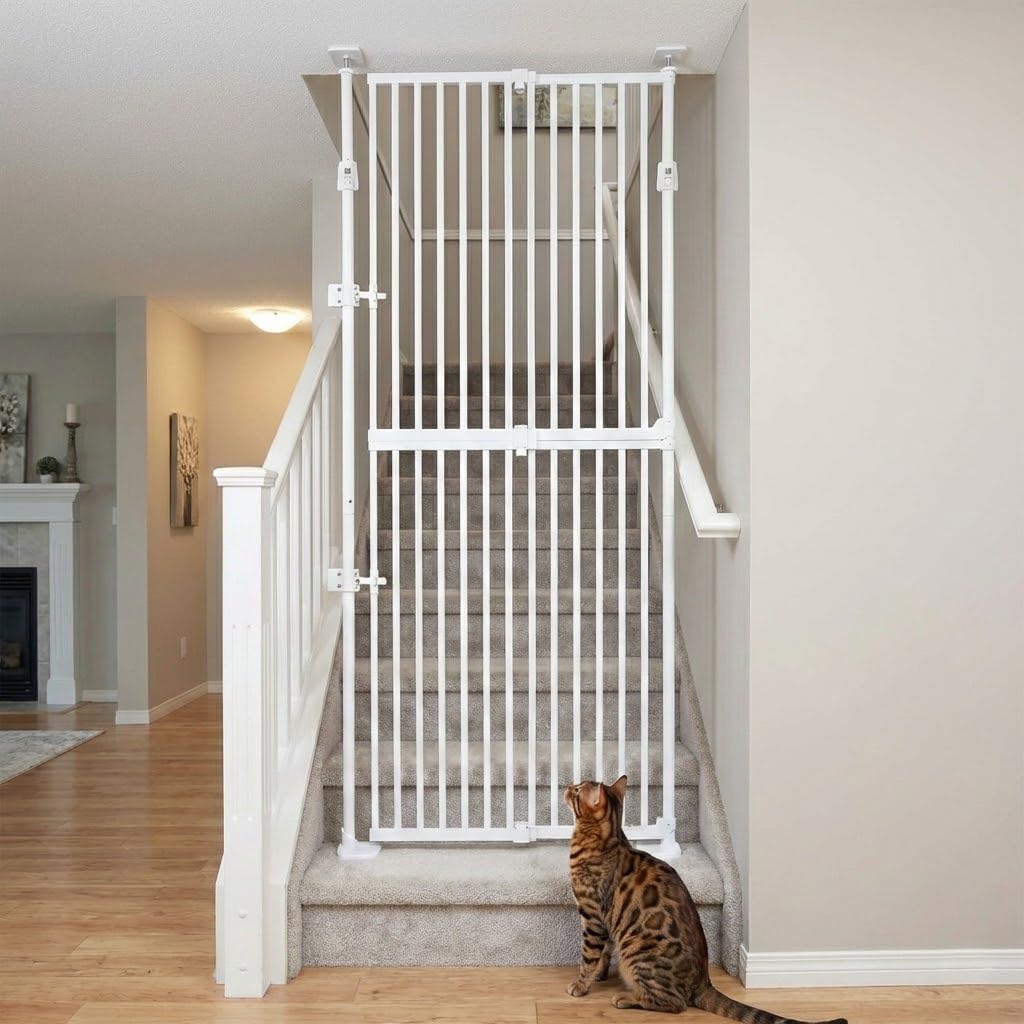 unipaws Katzenschutzgitter 190 cm extra hoch, automatisch schliessend, ohne Bohren, Türschutzgitter