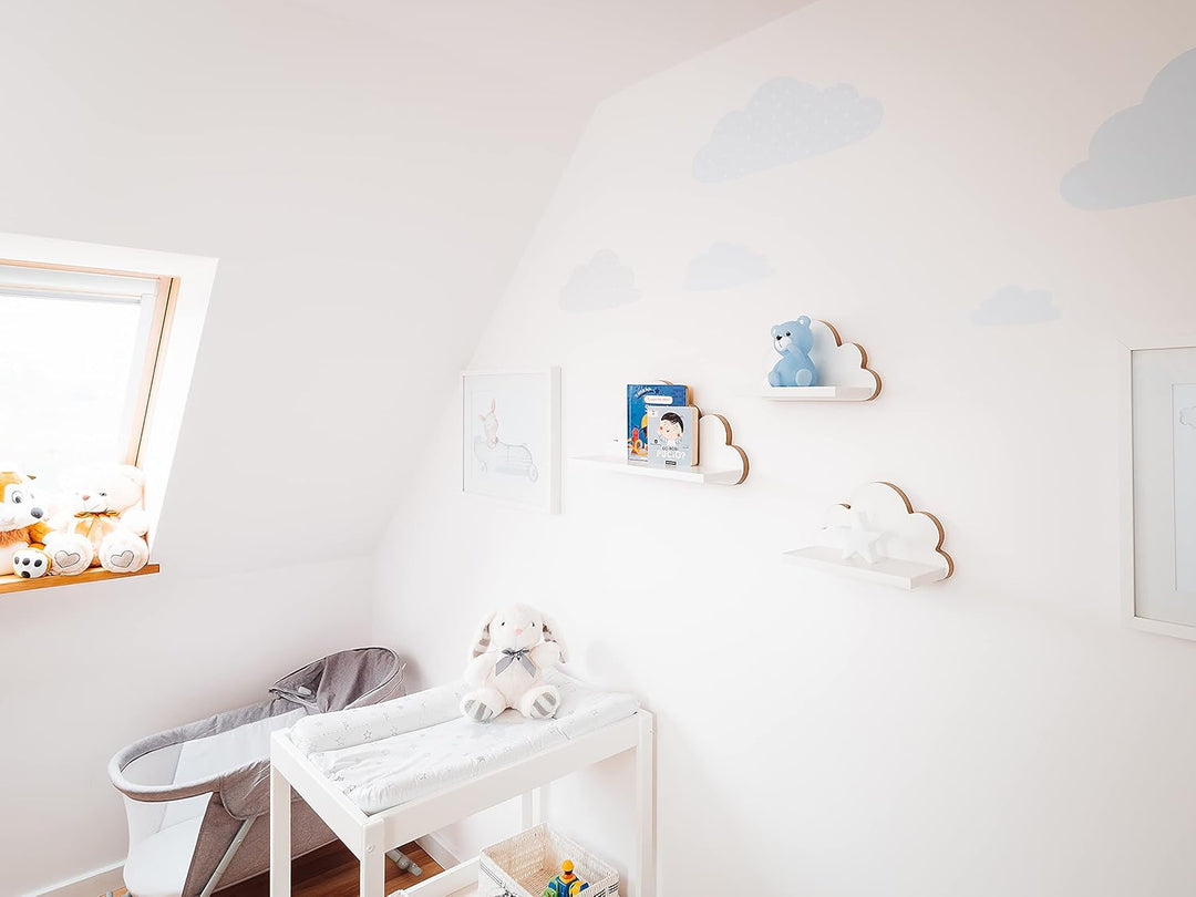 3er Set Wandregale Wolken. Regale für Kinderzimmer und Babyzimmer aus Holz im skandinavischen Stil.