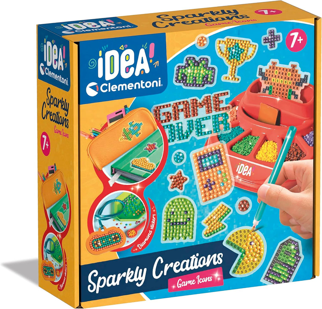 Clementoni - Idea-Sparkly Creations-Game Icons Painting, Diamond Art, Kunst-Set, Labor Edelsteine, K