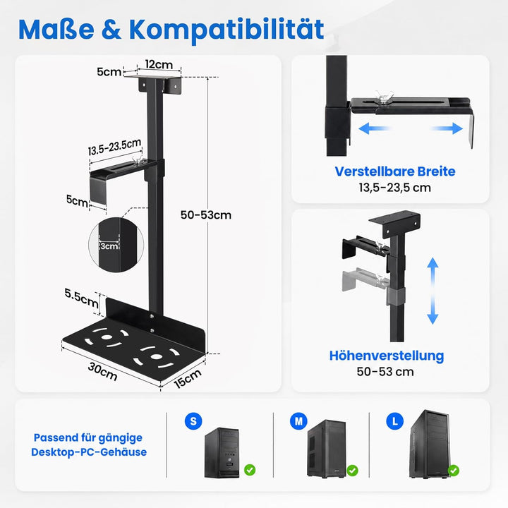 PC Halterung Unter Tisch – Robuster Höhenverstellbarer Computergehäuse Halter – Platzsparend für Gam