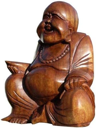 Wogeka - 20 cm lachender Buddha Happy - Holz Budda FENG Shui Bali Buda BH20