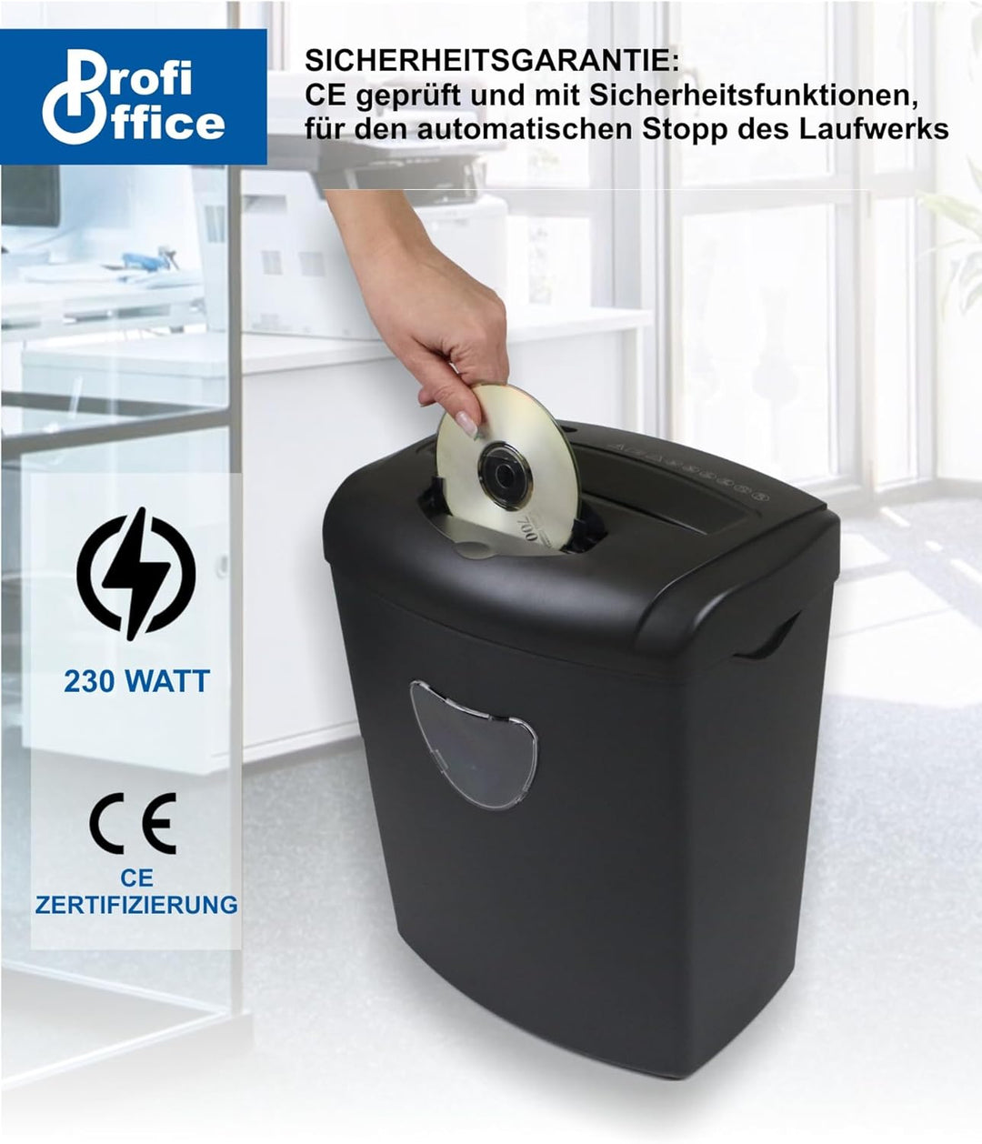 ProfiOffice Aktenvernichter für Büro und Zuhause, 10 Blatt Schredder Aktenvernichter mit Partikelsch