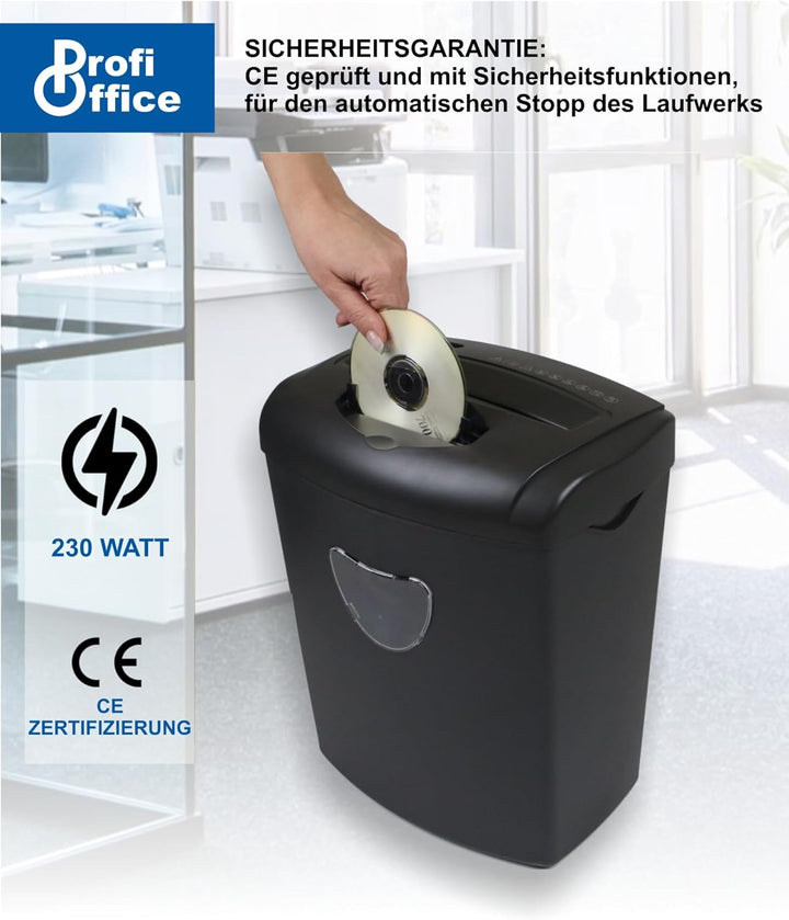 ProfiOffice Aktenvernichter für Büro und Zuhause, 10 Blatt Schredder Aktenvernichter mit Partikelsch
