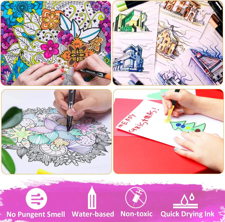 FORETOY Dual Brush Pen Set, 100 Farben Filzstifte Dicke und Dünne Pinselstifte Für Kinder Erwachsene
