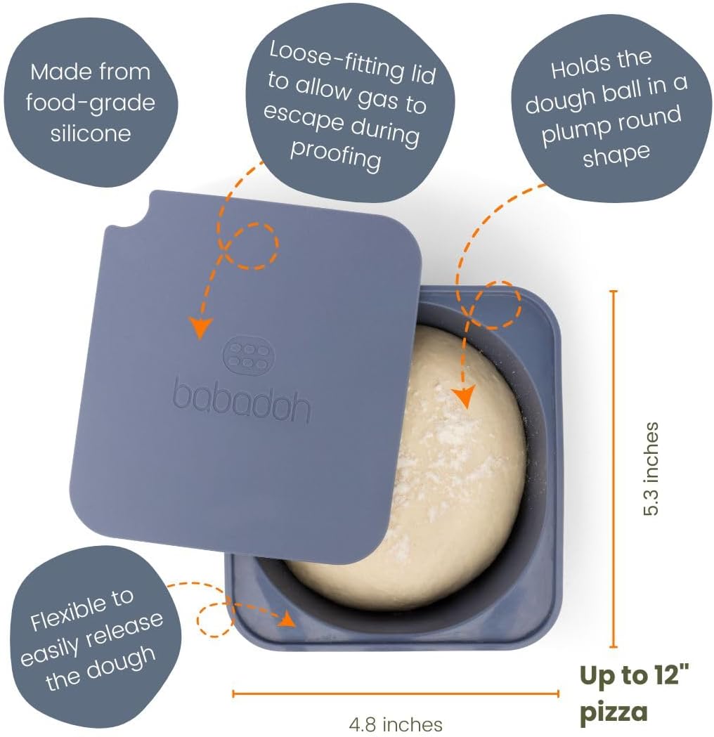 Babadoh Pizzateig-Proofing Silikonbehälter mit Deckel, Pizza-Zubehör, mehrfarbig, Blau (2 Teig, 2 Ra