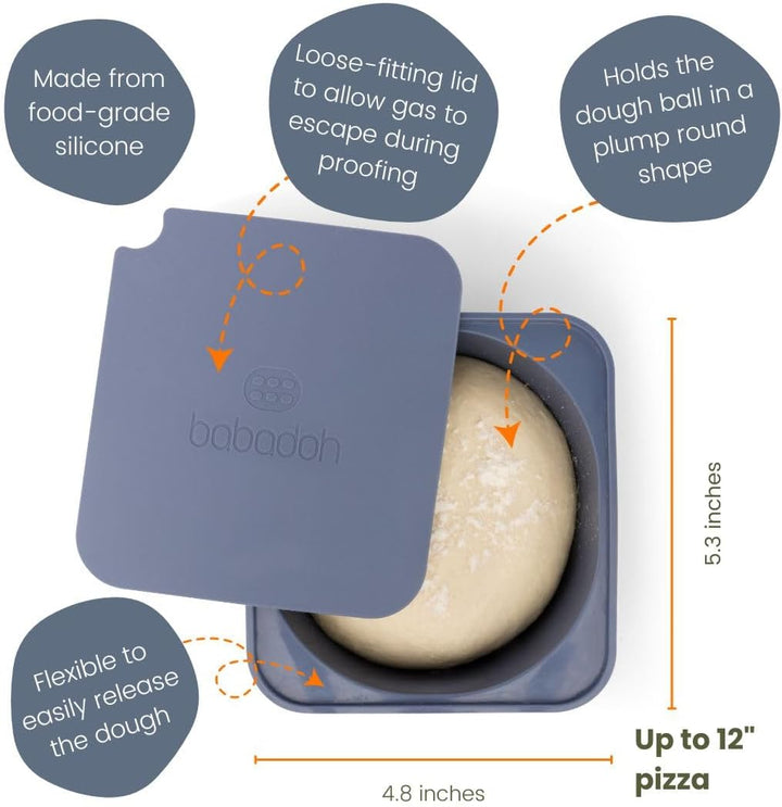 Babadoh Pizzateig-Proofing Silikonbehälter mit Deckel, Pizza-Zubehör, mehrfarbig, Blau (2 Teig, 2 Ra