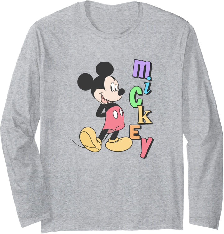 Disney Mickey Standing Next To Rainbow Name Langarmshirt