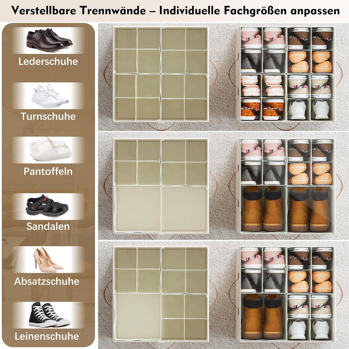 Schuhorganizer mit verstellbaren Trennwänden – stapelbare Schuhbox mit klarem Reissverschlussdeckel