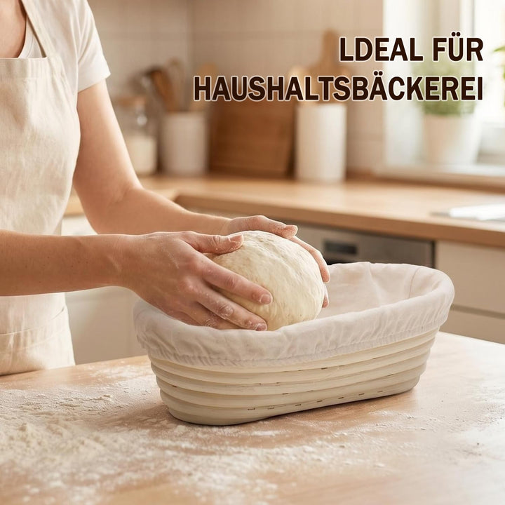 DARDVORLAG Gärkörbchen Oval 25cm mit Leinenbezug – Banneton aus 100% Rattan,Gärkorb für Sauerteigbro