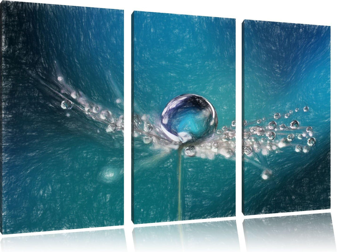 Pixxprint Wassertropfen auf Einer Pusteblume als Leinwandbild/Grösse: 3 Teilig (120x80) cm/Wandbild/