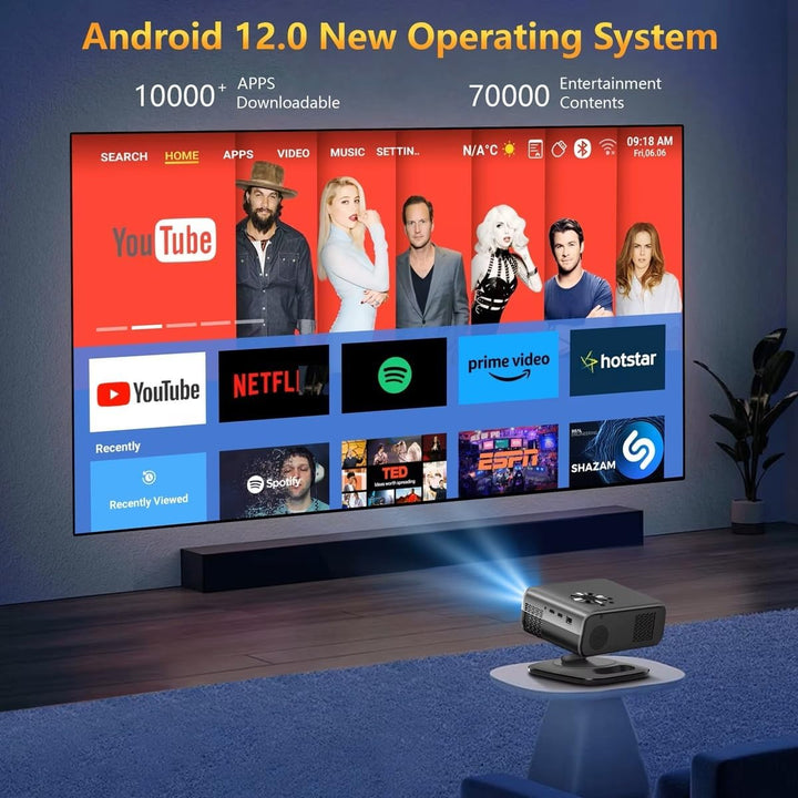 Projektor 800ANSI Android 12 Native 1080P 4K 3D Autofokus/Keystone HiFi-Audio WiFi6 BT5.2 Smart Home