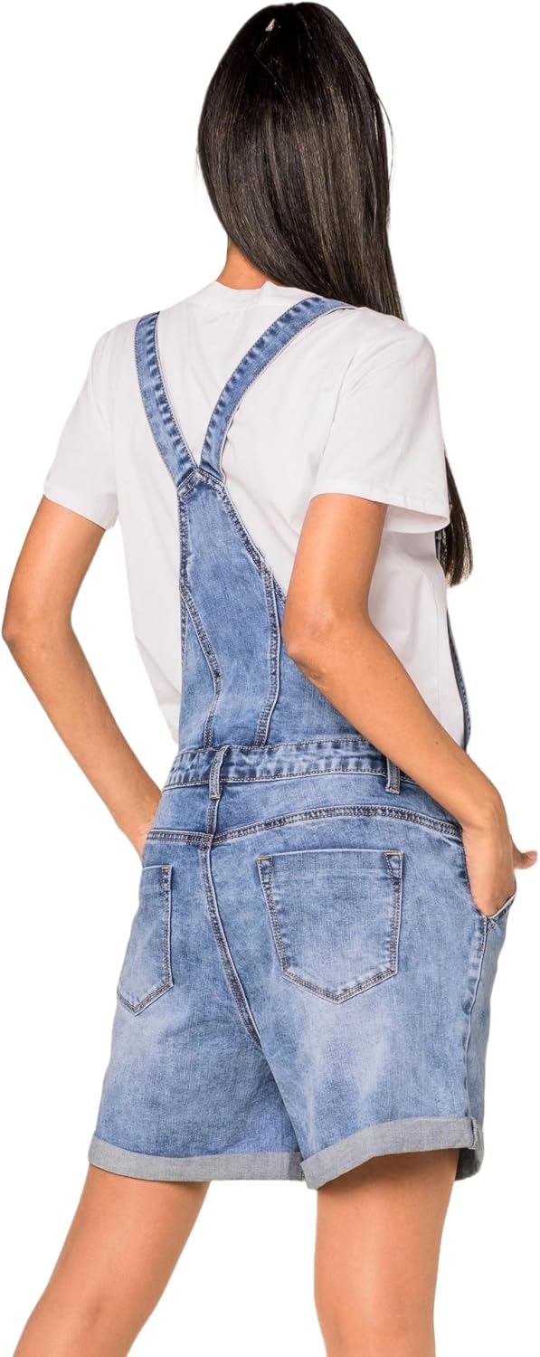 Nina Carter S511 Damen Jeans Latzshorts – Kurze Latzhose aus Denim mit Brusttaschen & Knöpfen – Somm