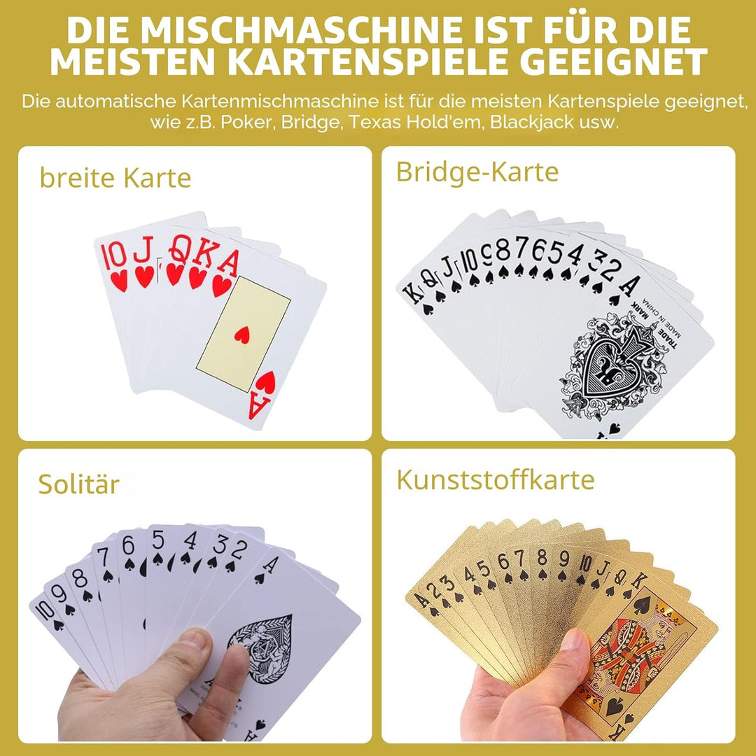 Kartenmischmaschine Elektrische, Mischmaschine Karten für 2 Kartensätze, Automatischer Kartenmischer