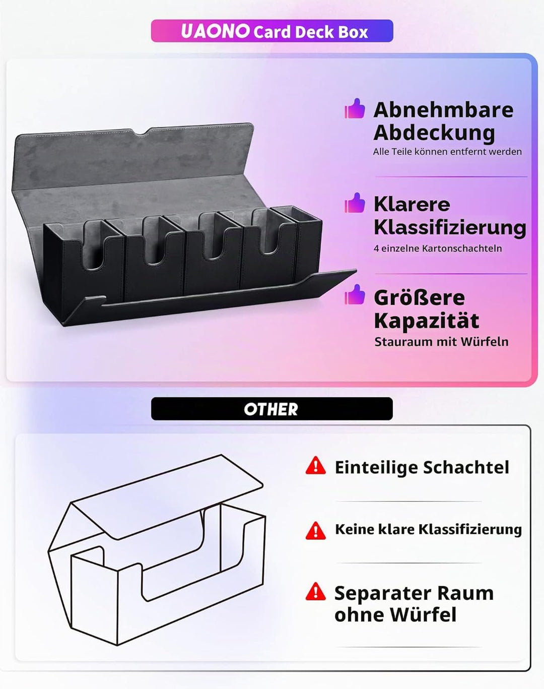 Sammelkarten Box mit Würfelablage für MTG,Premium-Kartenbox mit starkem Magnet zur Aufbewahrung für