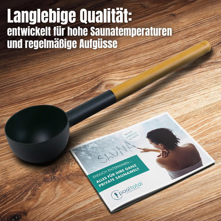 KOLO Sauna Kübel 3 &amp; Kelle - Sauna Aufguss Set - Saunakübel 5l - Aufgusskelle 300ml - Aluminium Schw