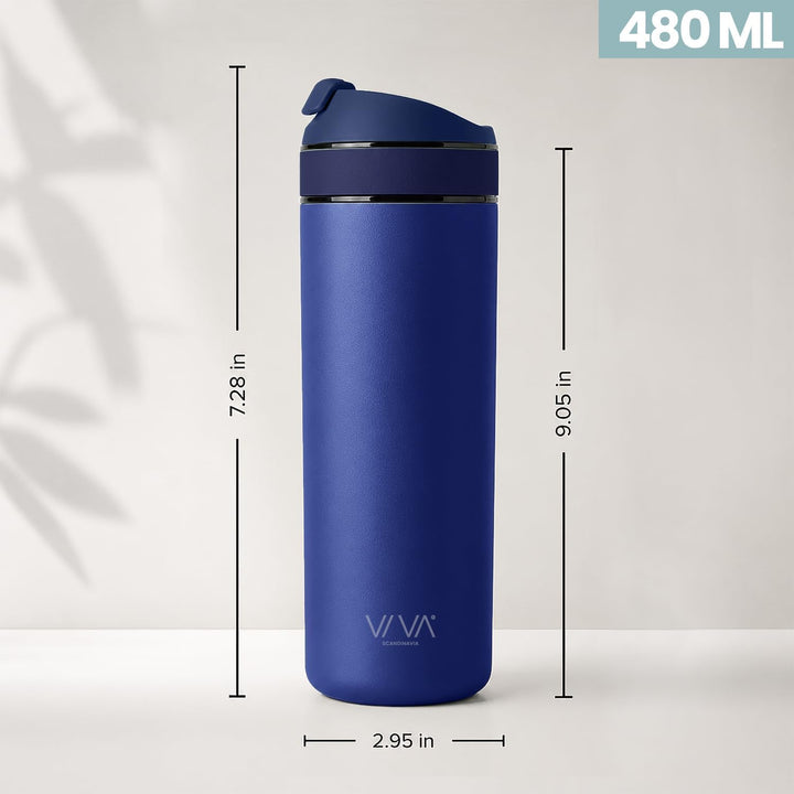 VIVA Recharge Pro Thermobecher, auslaufsicher, Kaffee &amp; Tee, 460 ml, Blau | Doppelwandig isolierter