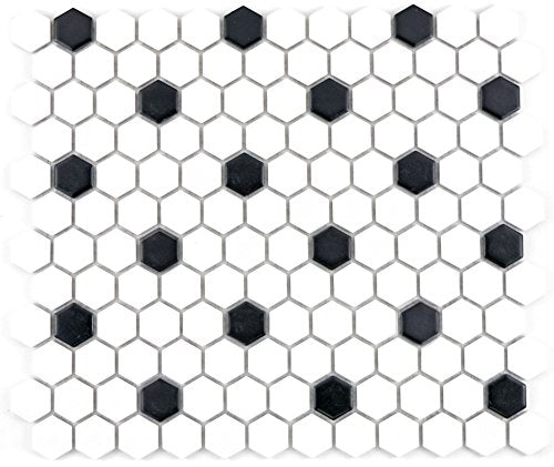 Mosaik Fliesen Mosaikfliesen Keramikmosaik Keramik Kachel Hexagon schwarz weiss matt | 10 Mosaikmatt