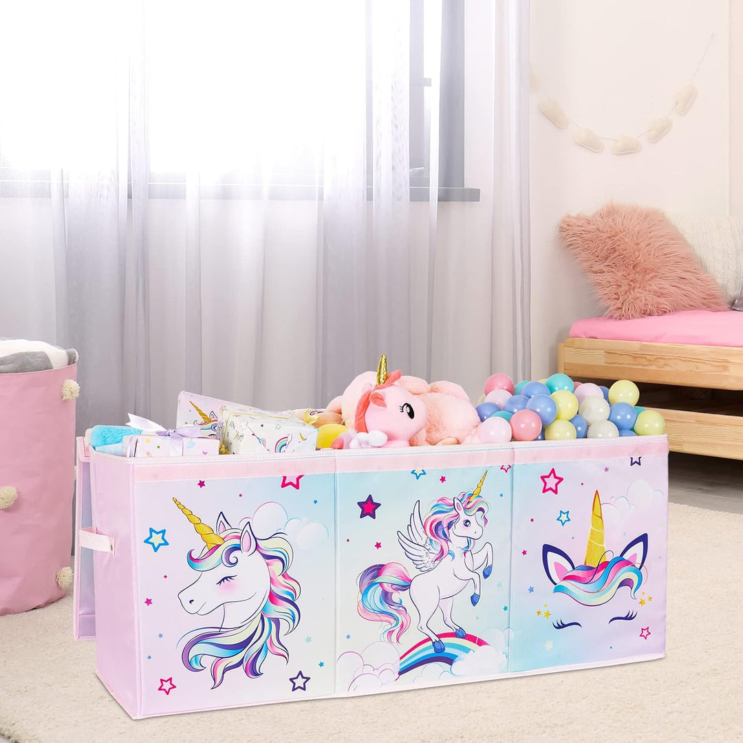 WERNNSAI Einhorn Spielzeugkiste - Gross Aufbewahrungsbox mit Deckel Kind Mädchen Spielzeugtruhe Falt