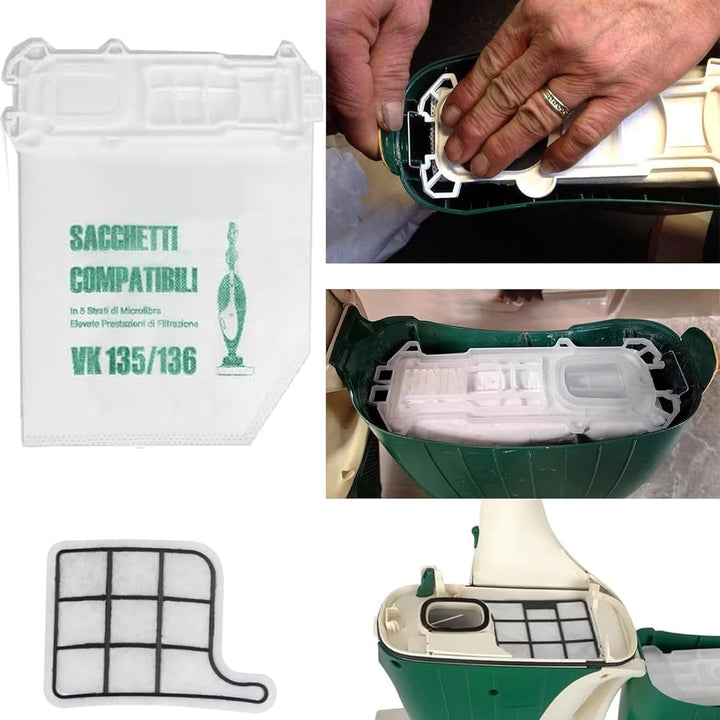 12 Staubsaugerbeutel und 2 Motorschutzfilter +2 Hygienefilter für VK Kobold VK 135 vk136 12+2+2, 12+