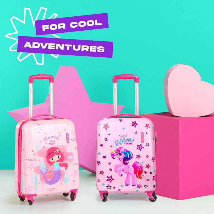 Meerjungrau Koffer Pink für Kleine Mädchen - Kinder Trolley Handgepäck 4 Rollen - Rosa Hartschalen C