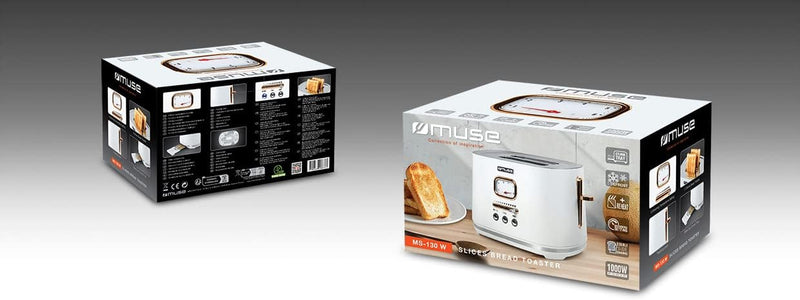 Muse Edelstahl-Toaster im weissen Retro Design, analoge Anzeige, beleuchtete Tasten, 6 Bräunungsstuf