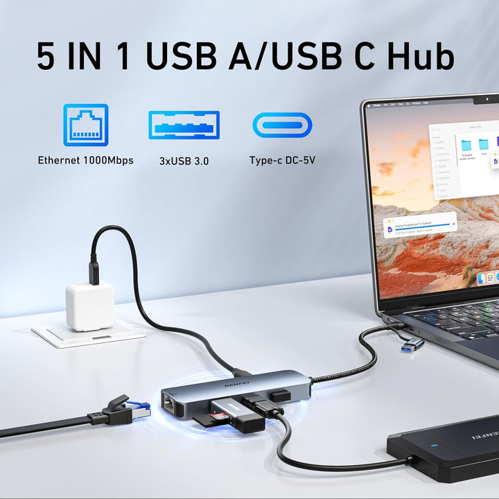 BENFEI USB C Gigabit Ethernet Adapter, 3 Ports Hub 3.0 Mit RJ45 LAN Netzwerkadapter für MacBook Pro/