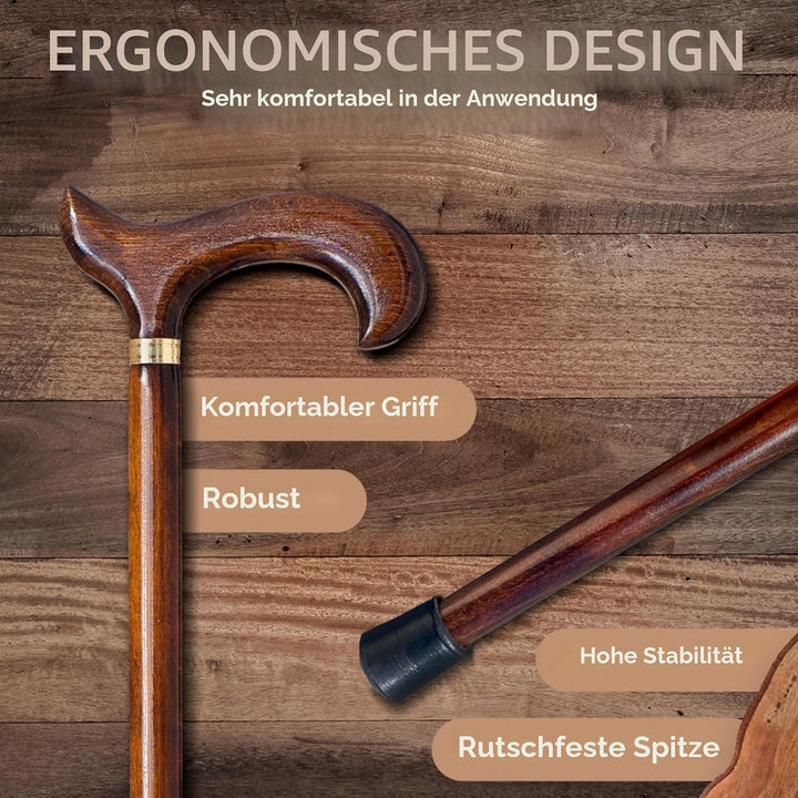 Gehstock aus Holz, dunkelbraun, 92 cm, sehr robust. (612)