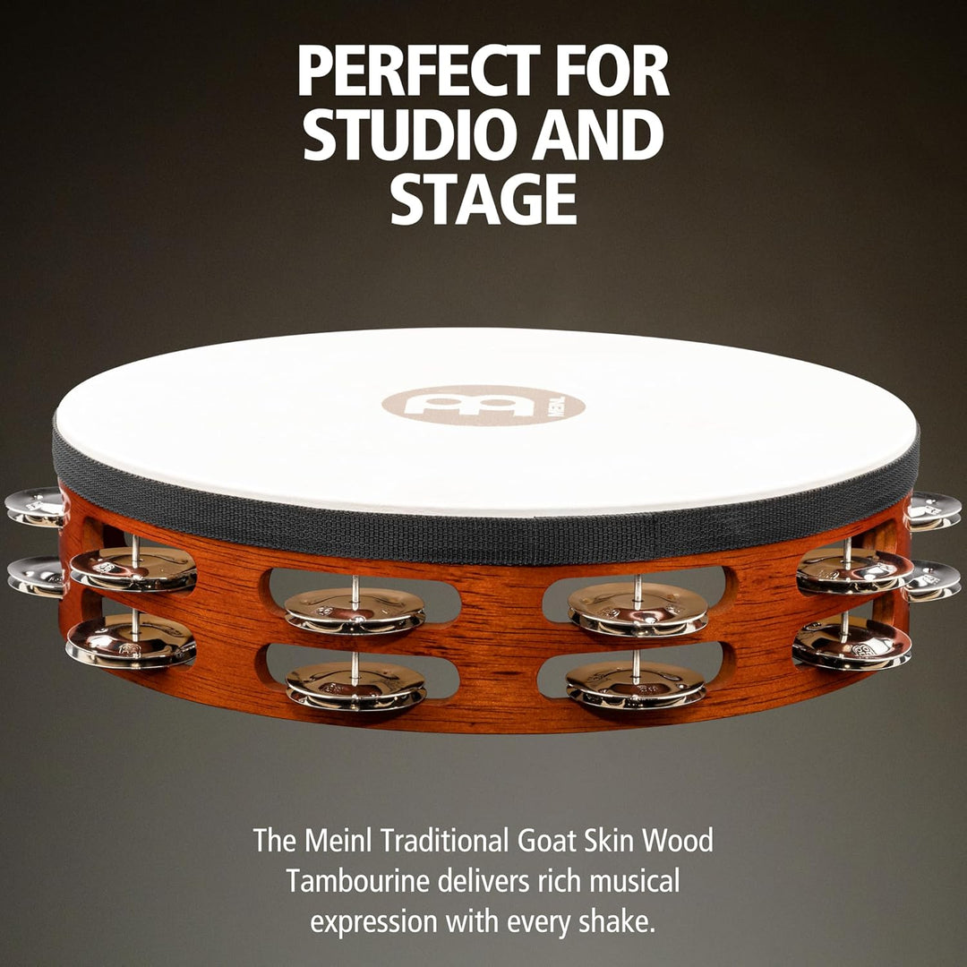 Meinl Percussion TAH2AB Headed Wood Tambourine mit Stahlschellen (2-reihig), 25,40 cm (10 Zoll) Durc