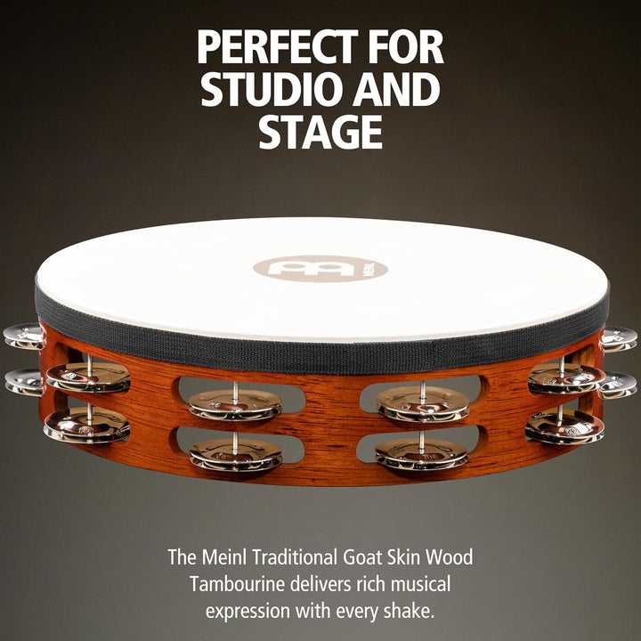 Meinl Percussion TAH2AB Headed Wood Tambourine mit Stahlschellen (2-reihig), 25,40 cm (10 Zoll) Durc