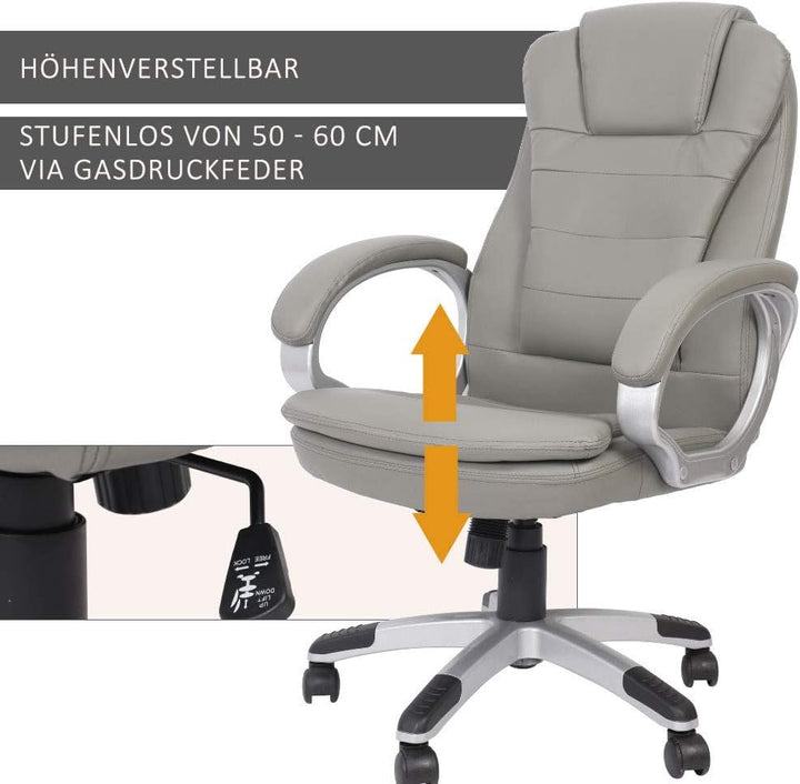 Melko Bürostuhl ergonomisch Bürodrehstuhl mit Armlehne Gamingstuhl Grau PU-Leder Chefsessel 120 kg B
