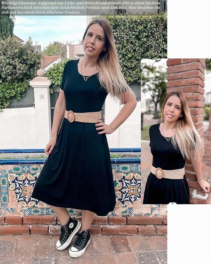 AUSELILY Damen Kleider Sommer Sommerkleider Knielang Kurzarm Empire Freizeitkleid Schicke Shirtkleid