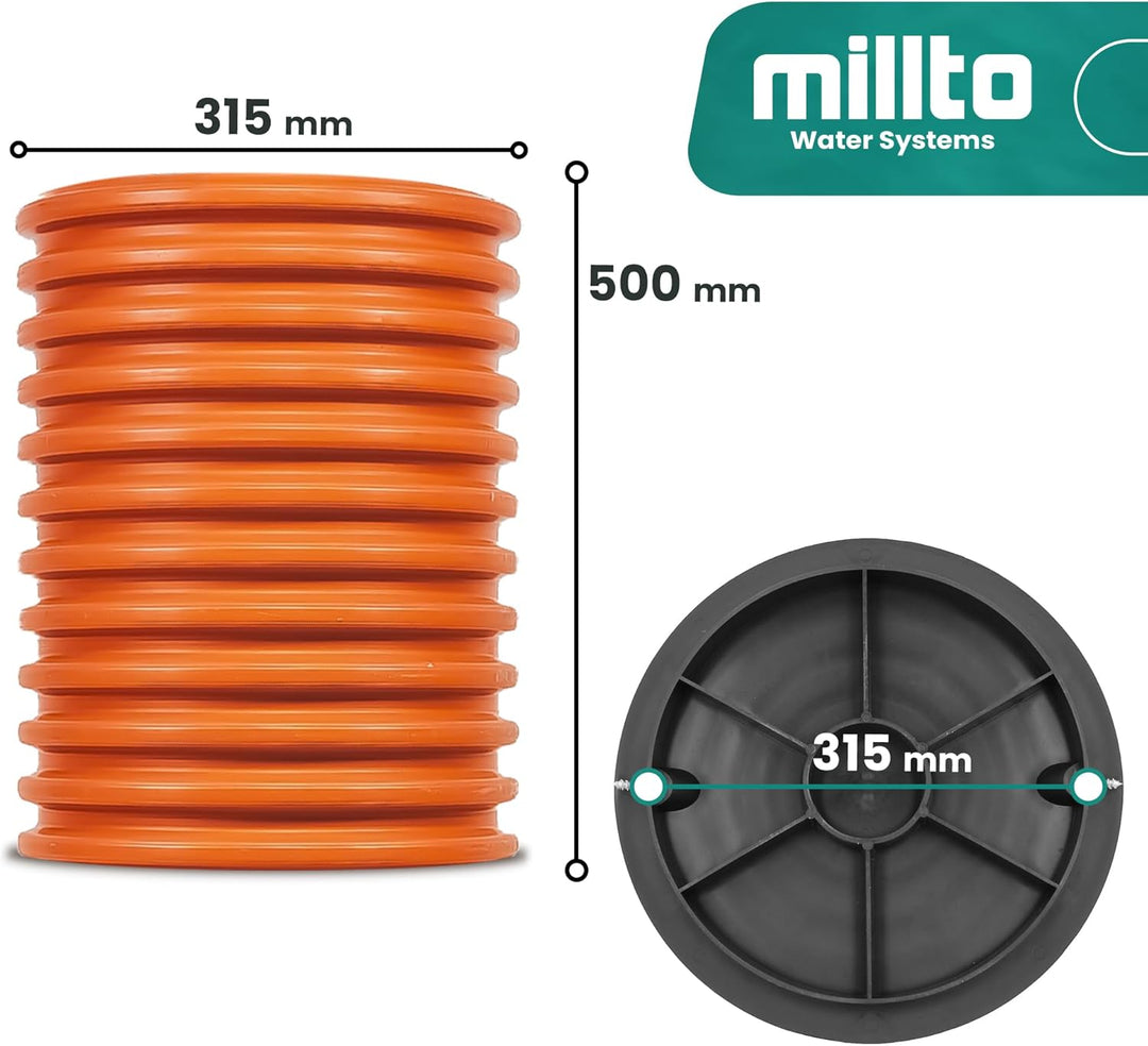 Millto™ Steigrohr mit Abdeckung Deckel 50 cm 315 mm Schachtrohr Wellrohr Kanalschacht Kanalrohr Scha