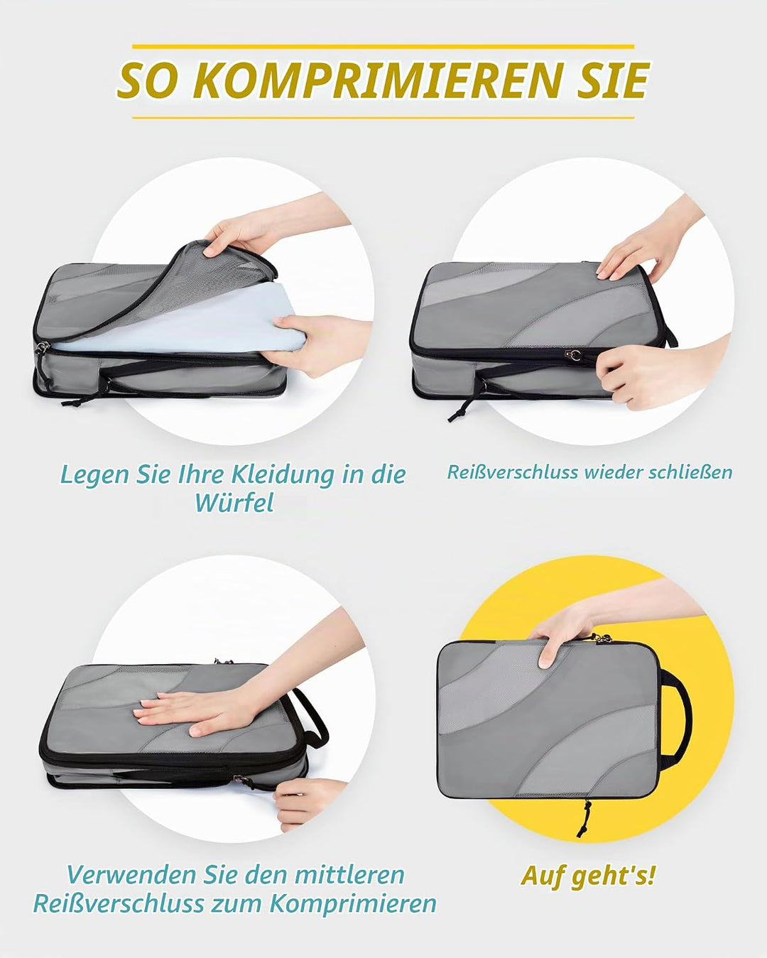 BAGSMART Packing Cubes Compression 6 Stück, Packwürfel Kompression Koffer Organizer Set, Travel Esse