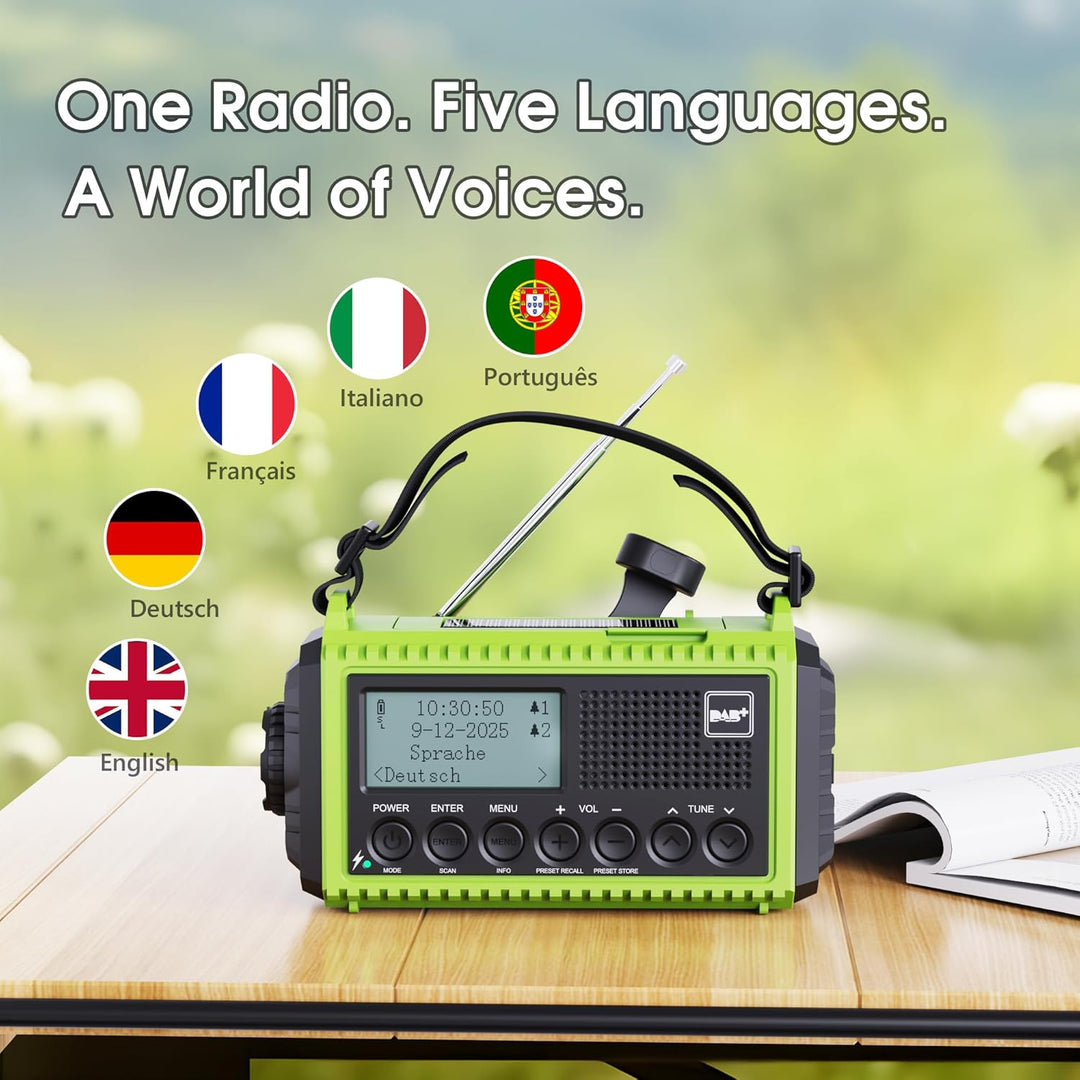 Kurbelradio DAB Radio, Baustellenradio mit Akku 5000mAh Wiederaufladbare, UKW/DAB Plus Radio, Akku R