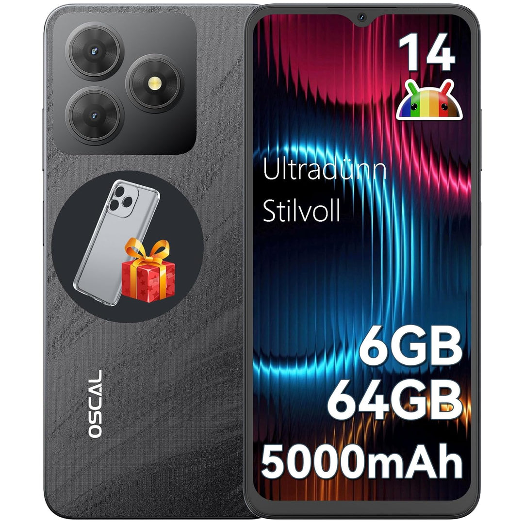 OSCAL Flat 2C Handy Ohne Vertrag Android 14, 6GB+64GB/2TB TF, Octa-Core 6,56" HD+, 5000mAh Akku, 13M
