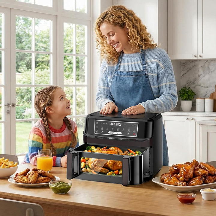 Emphsism Heissluftfritteuse 12L XXL - Airfryer 2 Kammern Variable Flex-Zone, Separate Temper 200 Gra